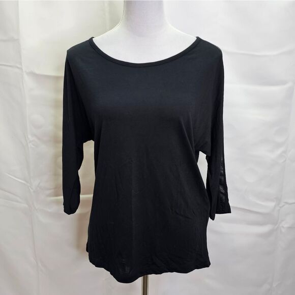Vince Black Faux Leather Trim Perforated Dolman Sleeve Top Size Small - Picture 1 of 10